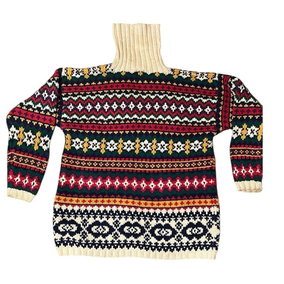 GAP Women’s Fair Isle Turtleneck Sweater Color Block Vintage Medium - Picture 2 of 6